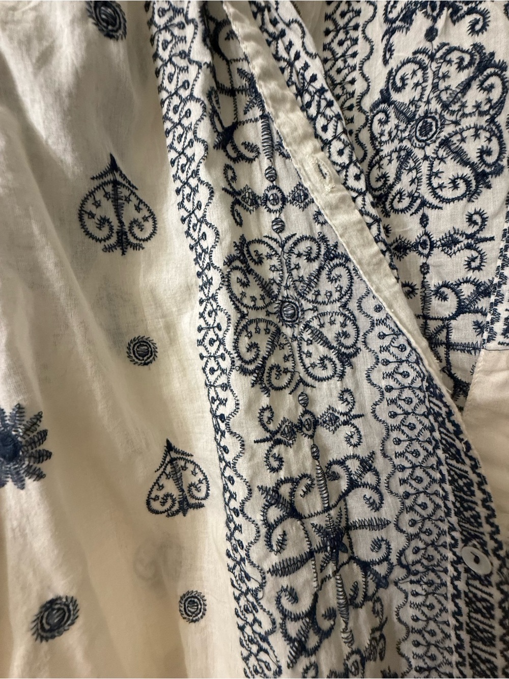 Maison Hotel Women's White Embroidered Peasant Jacket with Navy Detail - Picture 3 of 4